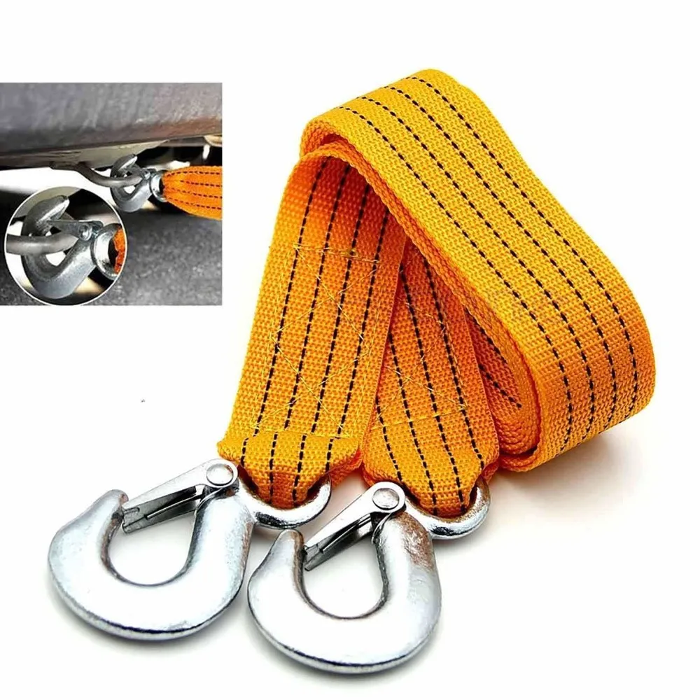 3Tons Car Tow Cable Towing Snatch stout Rope with Hooks Emergency For Super Heavy Duty