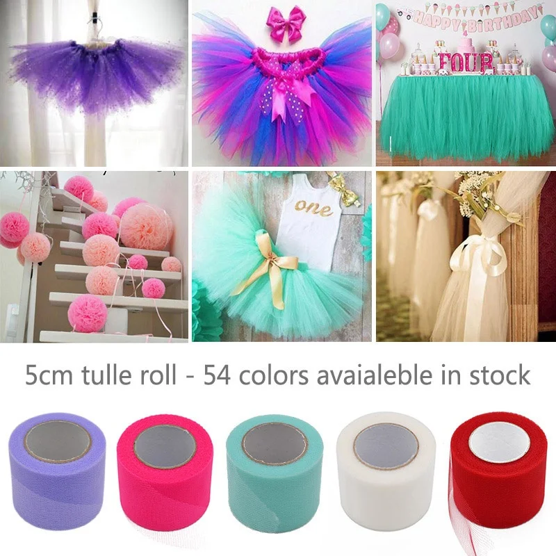 

1 Roll 54 Colors 25yard*5cm Colorful Crystal Tulle Roll DIY Girls Tutu Skirt Gift for Wedding Table Party Decor Supplies 8Z
