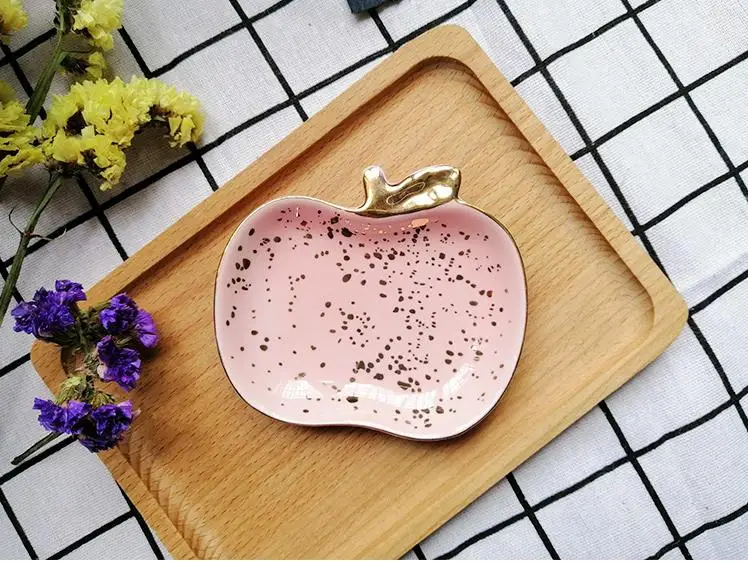 Nordic Ceramic Watermelon Apple Small Jewelry Dish Earrings Necklace Ring Storage Plates Fruit Dessert Display Bowl Decoration