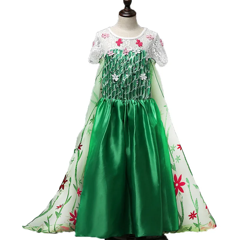Летнее платье для маленьких девочек; vestidos Fever 2; платье принцессы Анны и Эльзы; платье для дня рождения; одежда для детей; Детский костюм - Цвет: Green only dress