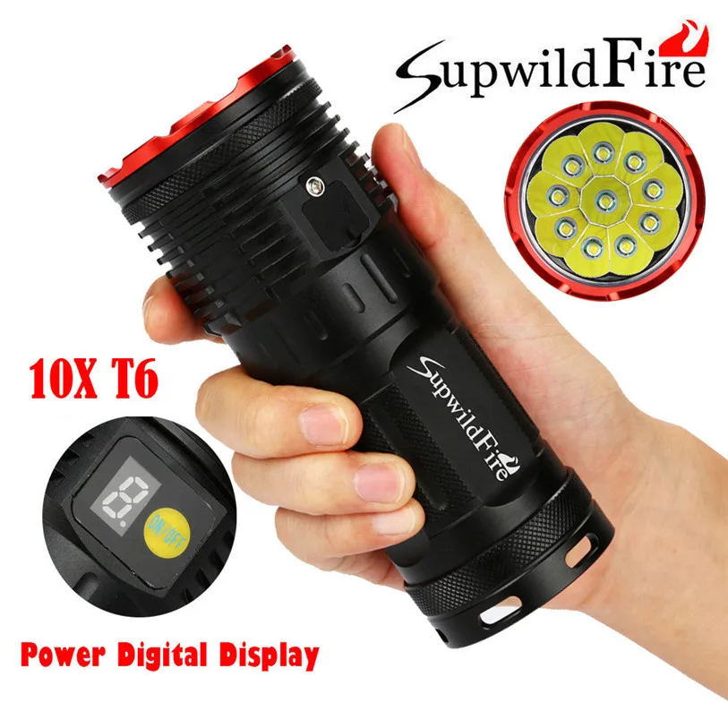 

Supwildfire 30000LM 10 x XM-L T6 LED Power Digital Display Hunting Flashlight Super Light Outdoor Cycling Accessories Aug 28