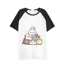 Лето, кавайные белые футболки для девочек, японское аниме, комиксы, Мужская черная свободная футболка, милые женские топы с принтом много котов