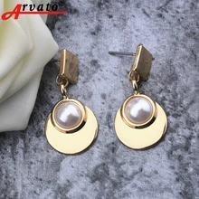 

Arvato 2018 new Korean minimalist metal gold color hypoallergenic baroque earrings geometric drop pearl earrings for women