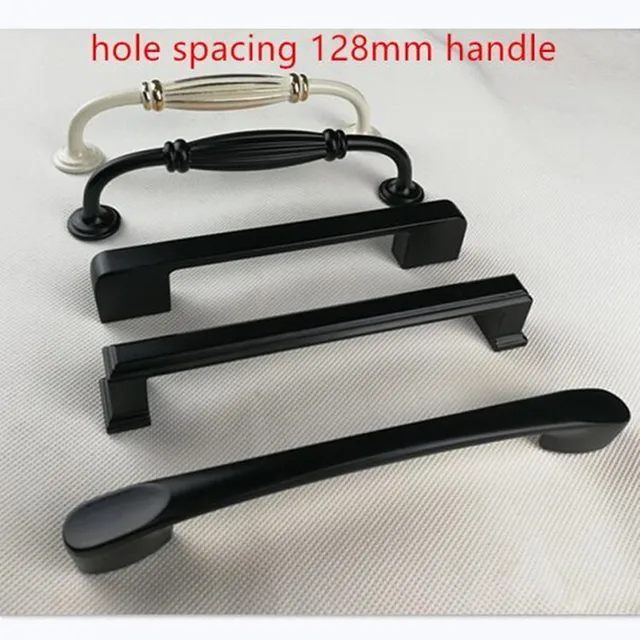 Cheap hole spacing 128mm Zinc Alloy Black Cabinet Handles American style Kitchen Door Pulls Drawer Knobs Furniture Handle 