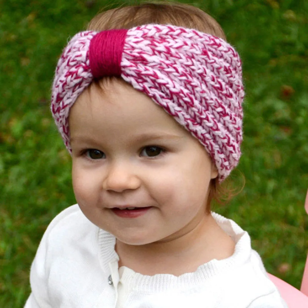 Lovely Kids Winter Warm Ears Headbands Wool Knitted Cross Stretch
