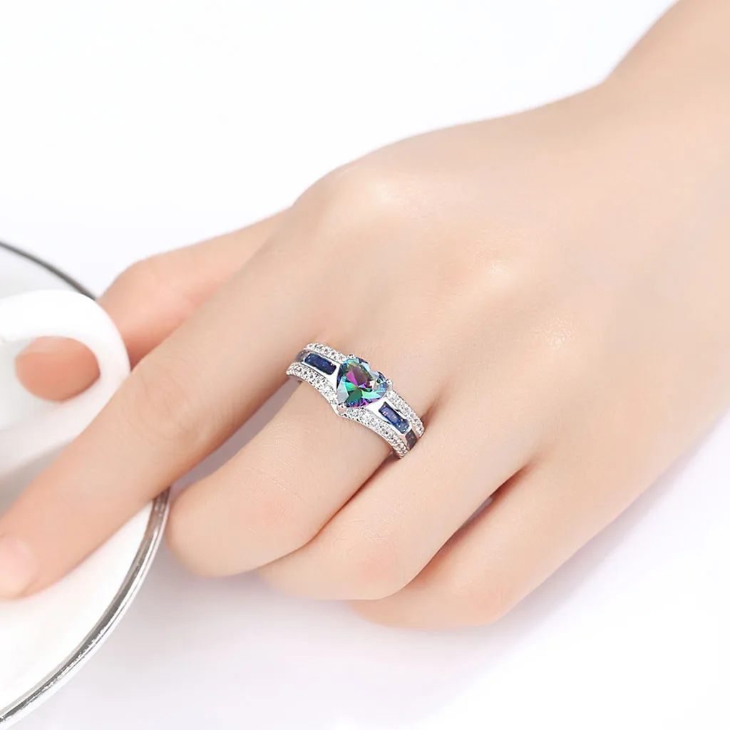 Women Heart-shaped Zircon Ring With Colored Heart-shaped Personality Couple Ring Wedding Couples Rings Bijouterie for Gift