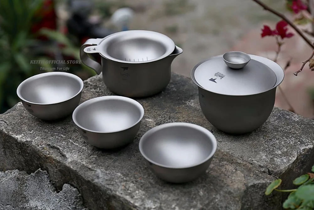 Keith titanio 6 piezas en 1 Kong Fu té portátil al aire libre Camping taza tazas de juego de té chino ultraligero sólo 225g Ti3910
