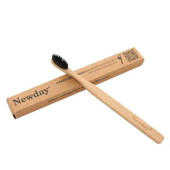 

1 pcs oral care bamboo charcoal toothbrush black bristle brush wooden tooth brush soft tongue scraper Adult travel toothbrush