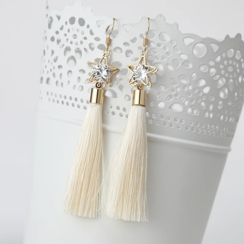 

2016 Fashion Bohemian Vintage Earrings Hollow Out Pentagram Rhinestone Drop Long Tassel Earrings Jewelry For Women ED157