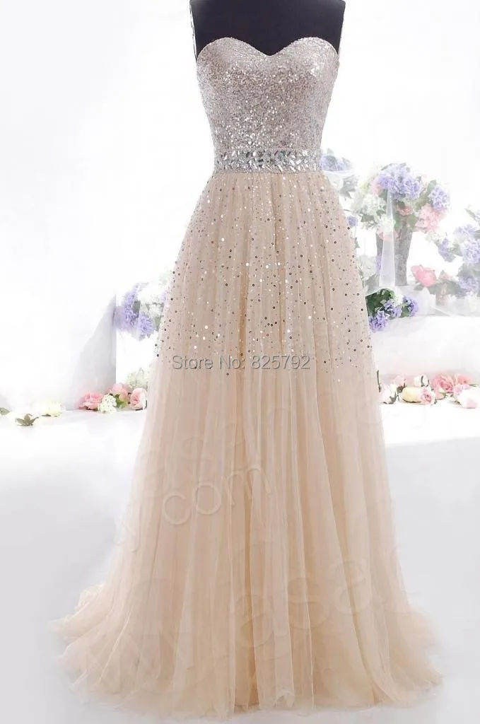 Ready To Ship Long sweetheart a line champangne Formal prom Dress long