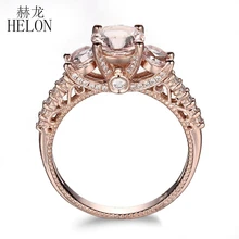 Helon Твердые 10 К розовое золото проложить легкий Розовый Morganite Круглый Полный Cut природных VS бриллиантами свадебные Юбилей Для женщин ювелирные изделия кольцо