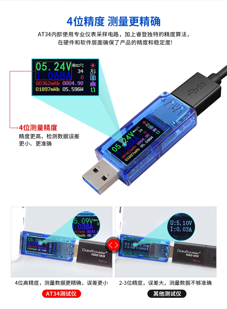 Мобильный QC3.0 зарядка через USB ток и напряжение тестер детектор цвет дисплей ёмкость кулонметр мощность