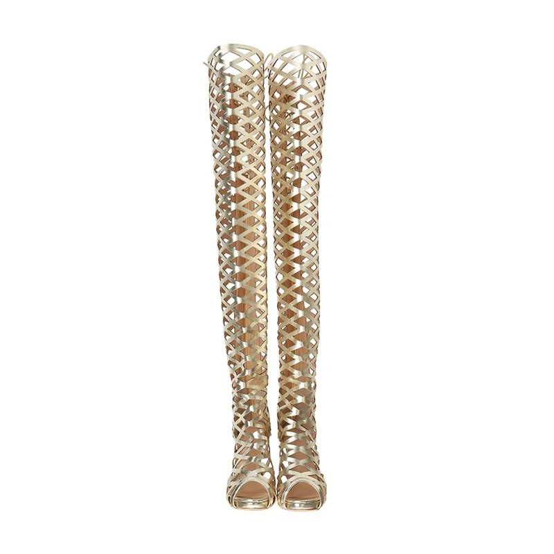 Bota La Recortes Muslo As Cuero 44 Picture Oro Espejo Tamaño Toe Up Peep Zapatos Zip De Hueco Lace Encima Rodilla Por Mujeres Botas 36 Sandalia BPqOafw