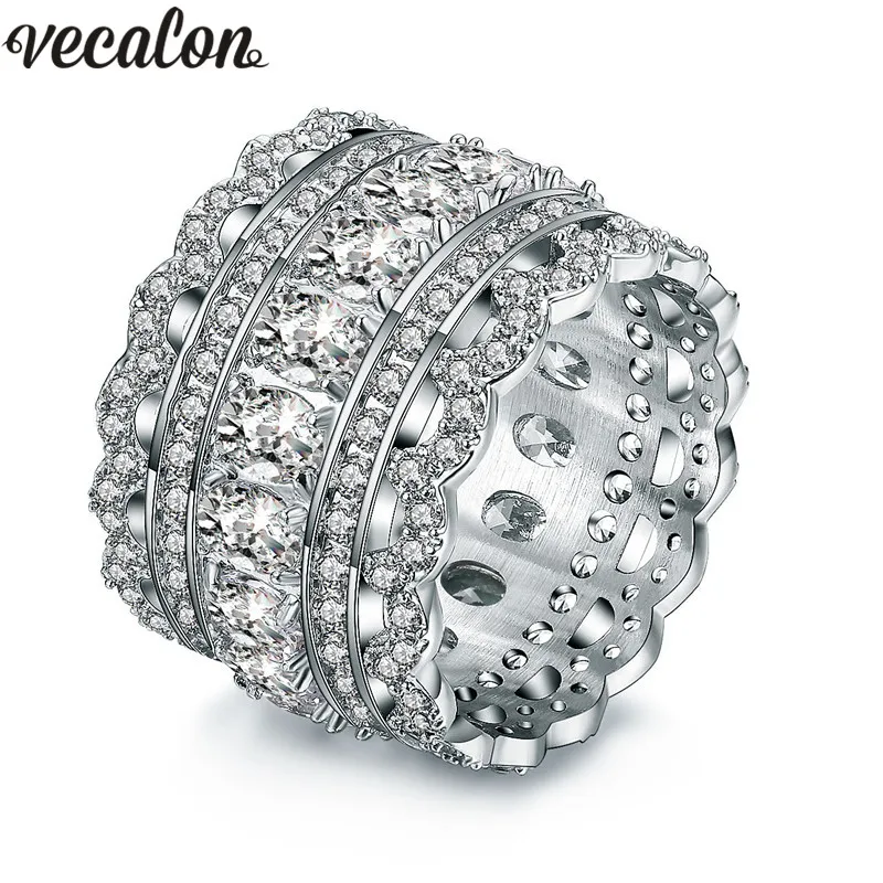

Vecalon 2017 New Luxury Big Ring AAAAA Zircon Cz Wedding Rings for Women White Gold Filled Engagement Band Bridal Jewelry