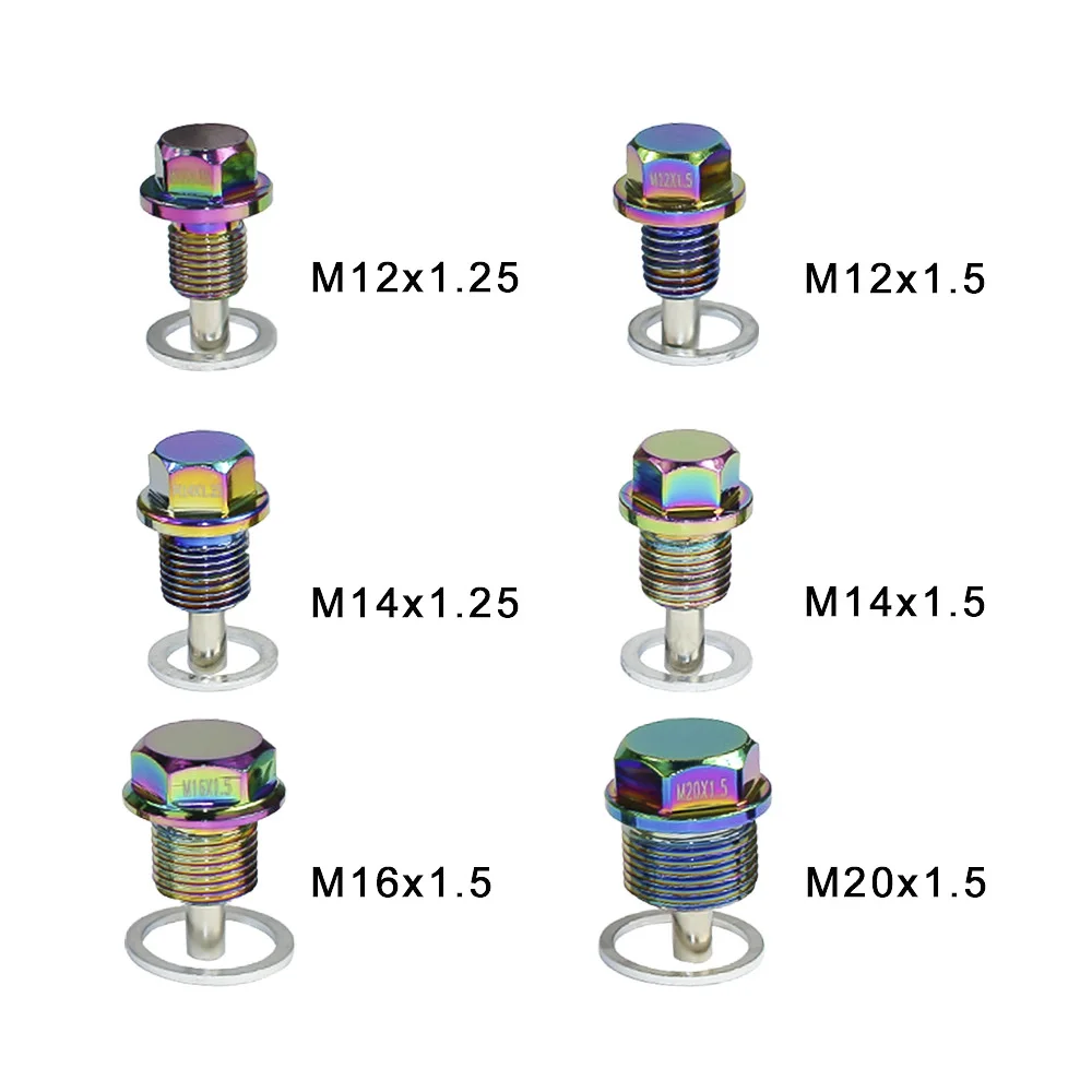 M12 m14 m16 m20 * 1.5 / 1.25 neo chrome alumínio magnético óleo dreno parafuso cárter de óleo de drenagem plugue de drenagem porca de óleo magnético-1