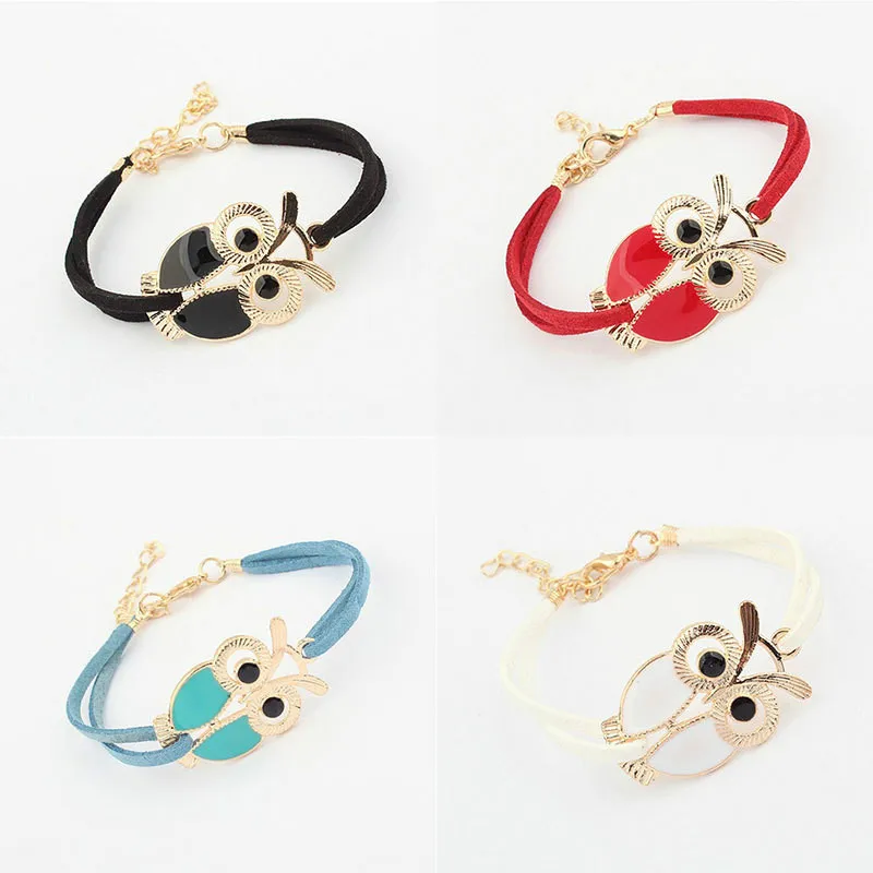 

Korean version of the new fashion wild leather rope 4-color owl bracelet hot sell through the explosion section