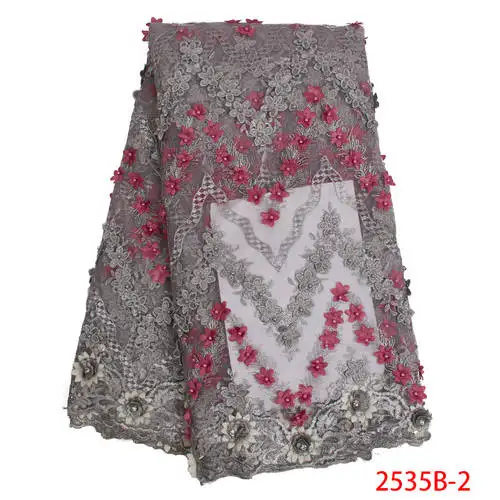 3D Цветы кружевная ткань последний французский тюль кружева ткани с бисером нигерийские кружева аппликация для свадебного платья KS2535B-6 - Цвет: picture 9