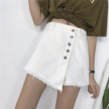 

Women Summer High Waist Skorts Skirts High Quality Denim Shorts Slim Blue Short Jeans Vintage Short