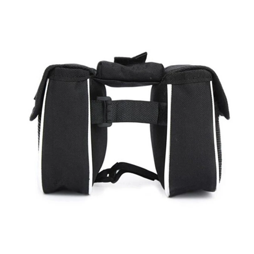 

Bicycle Bike Cycling Front Frame Tube Handlebar Pannier Double Pouch Phone Bag black Reflective tapes mesh pockets Outdoor A70