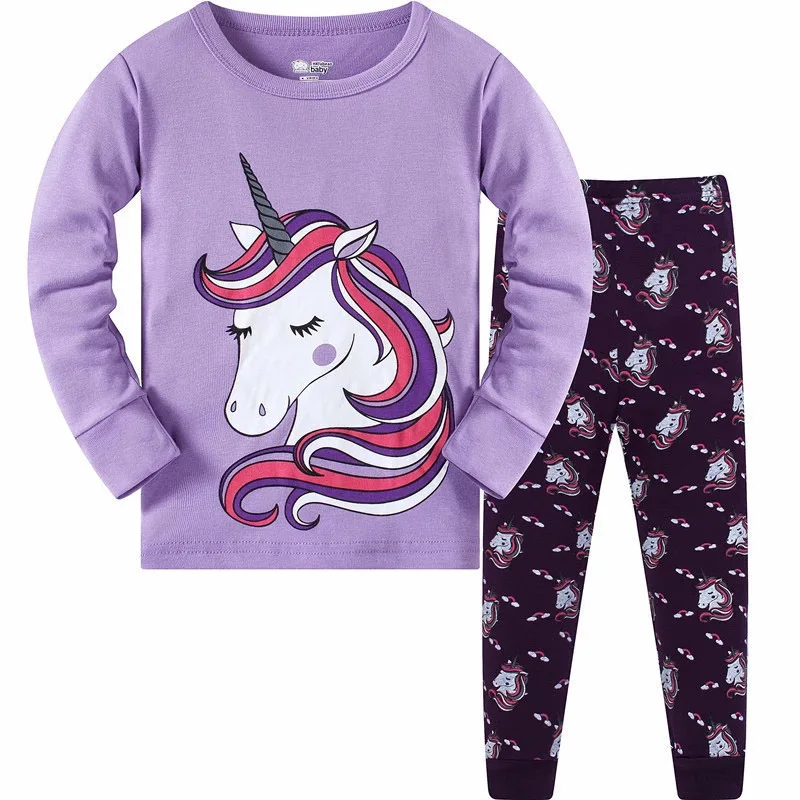 Новые осенние детские пижамные комплекты для мальчиков и девочек, одежда для сна с длинными рукавами и милым единорогом, Детская Хлопковая одежда для сна, домашняя одежда - Цвет: purple