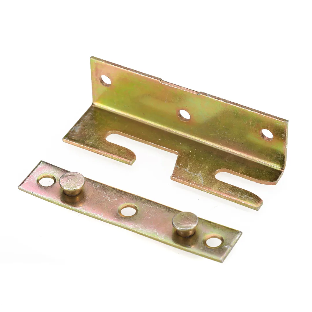 4 Set Brass Tone Furniture Bracket Wood Bed Rail Bracket Fitting Snap Connectors For Hardware Thickening Reinforcement Tool