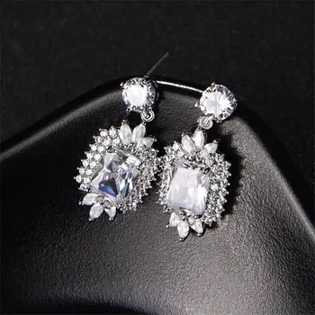 

S925 Silver Pin Inlaid Zircon Ear Clip Fashion Wild Earrings Wedding Bridal Party Jewelry Dress Up