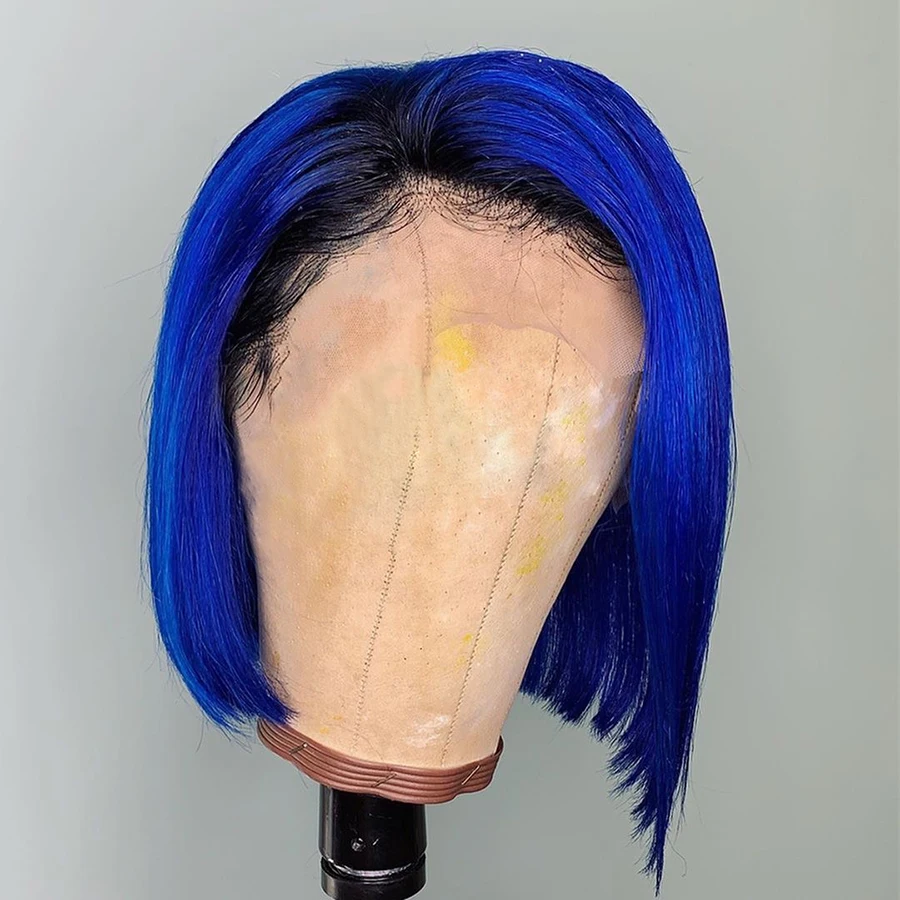 Синий короткий прямой Боб фронтальные парики человеческих волос бразильский Remy 613 блонд на заказ/голубого цвета красный серый зеленый для