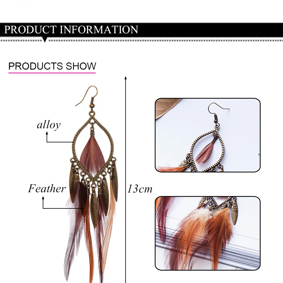 Богемные этнические массивные Серьги-кисточки с перьями Роскошные Висячие серьги для женщин ювелирные изделия аксессуары Подарки