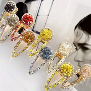 

Ladies Bright Candy Color Jewelry Hair Clip Imitation Crystal Glitter Rhinestone Round Duckbill Hairpin Side Bangs Barrette