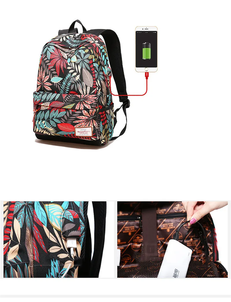 Mochila de Carregamento Mochilas para Estudantes Usb para Meninas Adolescentes Mochila Escolar Feminina Impressão Universitários 3 Computers & Electronics
