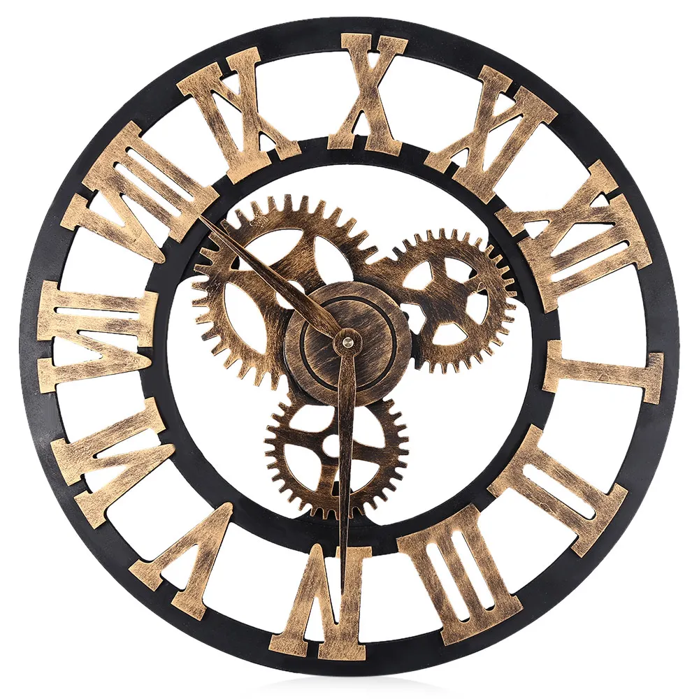 3D Large Retro Decorative Wall Clock Big Art Gear Design 17.7 Inch Home