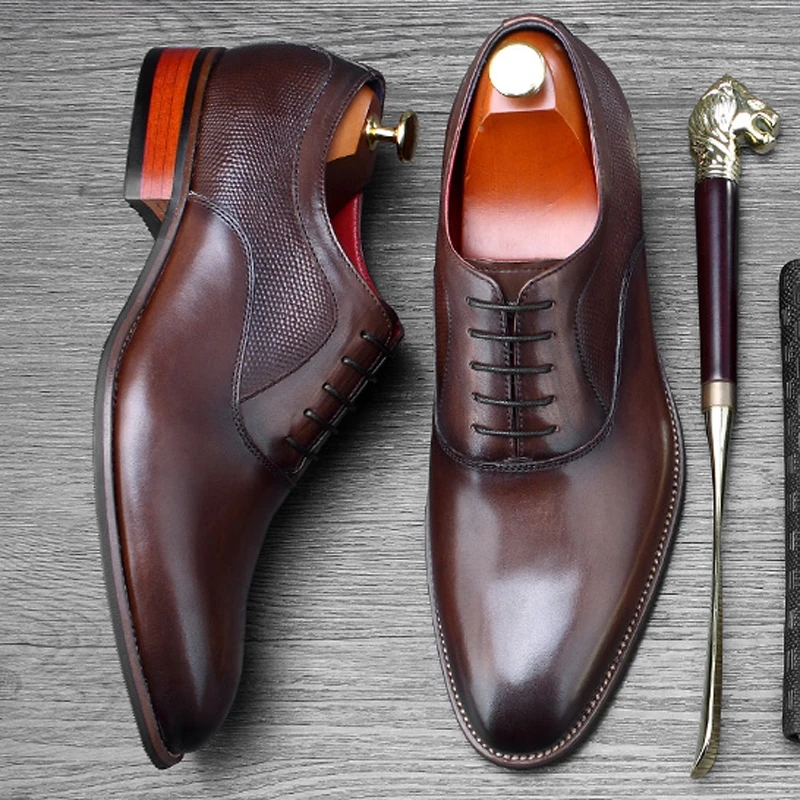 Formale Kleid Neue Für Oxfords Aus Schuhe Kappe Designer brown Marke Partei Ss457 Mode Hochzeit Wohnungen Schwarzes Runde Vintage Männer Echtem Mann Leder ptprEq