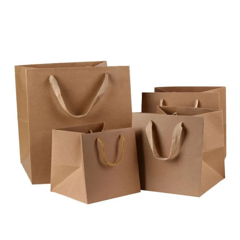 

300pcs Square Kraft Paper Flower Packaging Bag With Handle Bakeware Cookies Biscuit Gift Bag Wedding Party Favor ZA6412