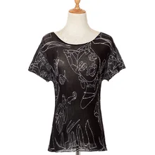 FREE SHIPPING Fashion miyake fold short-sleeve chiffon pure color print T-shirt IN STOCK