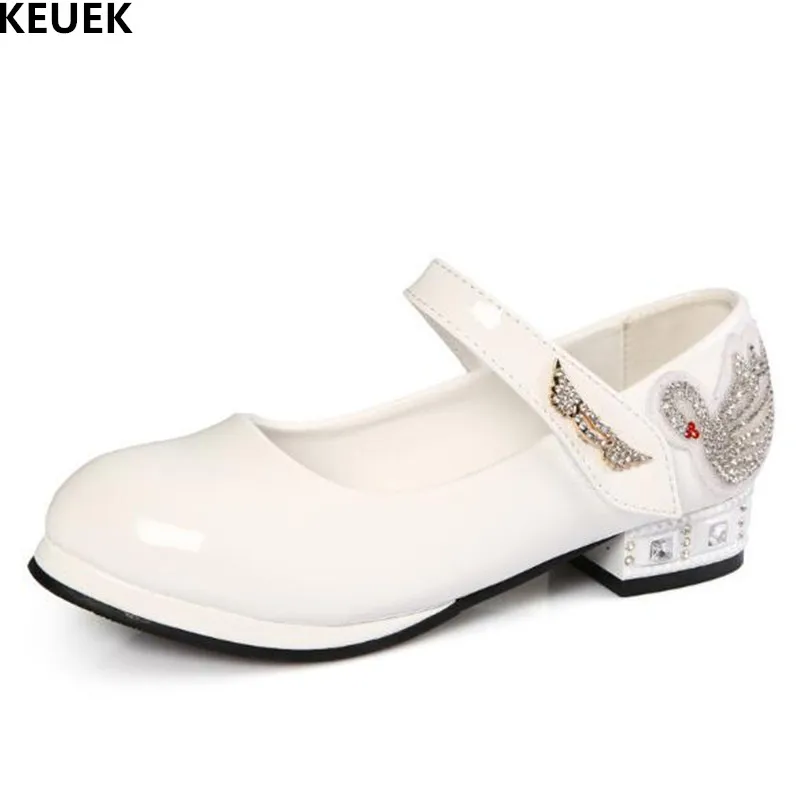 

New Spring/Autumn Children Leather Shoes Girls Fashion Rhinestone White wedding Party Black Princess Dance Shoes Kids Dress 041