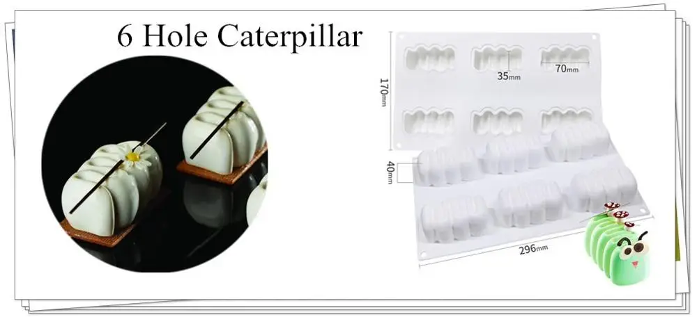 SHENHONG, новинка, несколько форм, силиконовая форма для украшения торта, для выпечки, форма для муссов и десертов, bakvormen, форма для выпечки, инструменты для выпечки - Цвет: 6 Holes Caterpillar