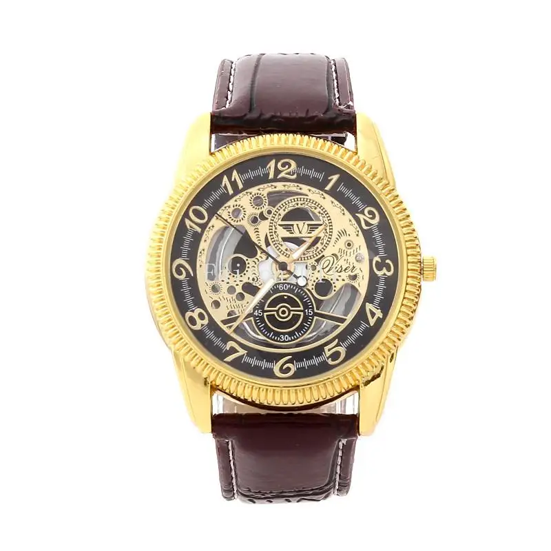 Hot Men's watch Hollow out Skeleton Faux Mechanical Watch Classic Transparent Steampunk Wristwatch Leather Band Quartz Watches Hot Men's watch Hollow out Skeleton Faux Mechanical Watch Classic Transparent Steampunk Wristwatch Leather Band Quartz Watches