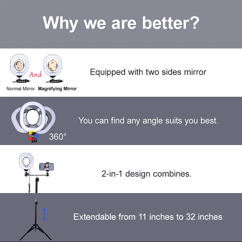  Yizhestudio 2 in 1 LED Light Ring Lighting Kit Photo Lamp for Video Live Youtube Selfie lamp with B - 33021960312