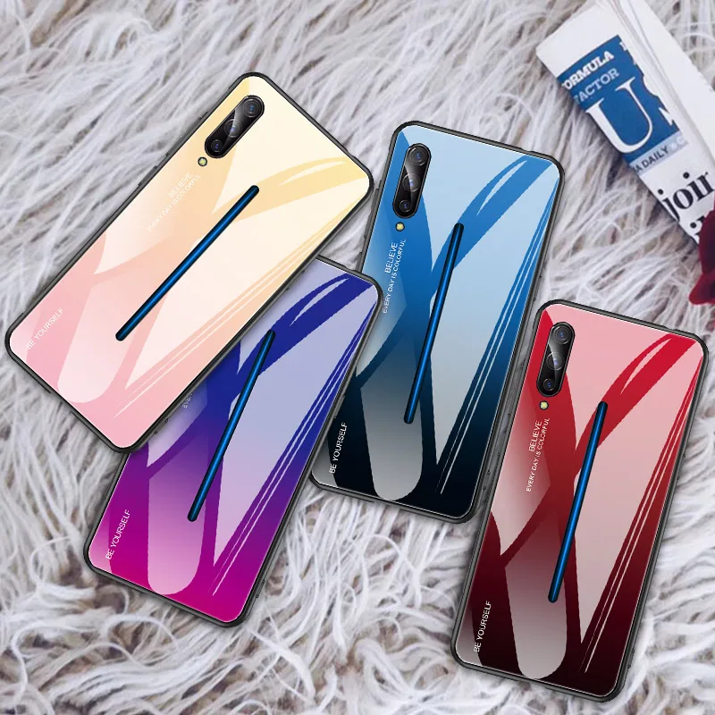 For Vivo IQ00 X27 V15 Pro S1 X23 Case Gradient Soft TPU Frame+Tempered Glass Colorful Z3 Z3i V11i Z1 Z1i Back Cover |