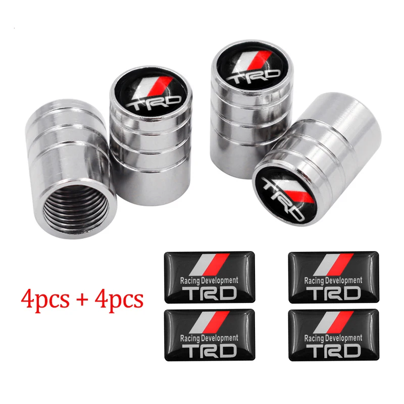 

4pcs+4pcs Auto Accessories Wheel Tire Parts Valve Stem Caps Cover For Toyota CROWN COROLLA REIZ TRD Racing LOGO Tire Accessories