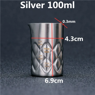 100 мл 304 мерный стаканчик инструменты барный измерительный шейкер для коктейля-металлический бар спиртовой измерительный прибор с изливом серебра/меди - Цвет: Silver 100ml
