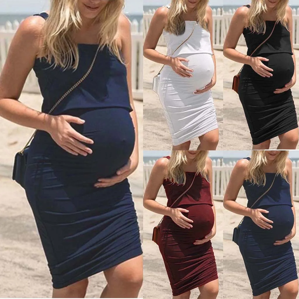 

MUQGEW maternity dresses pregnancy dress Women Maternity Fashion Backless Short Sleeveless Sexy Dress vestido amamentacao