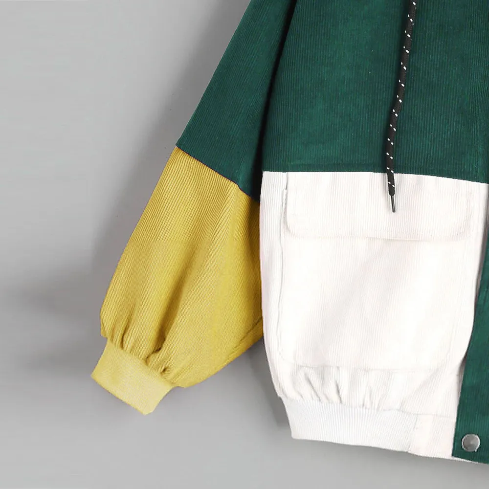 CHAMSGEND Women Long Sleeve Corduroy Patchwork Oversize Jacket Windbreaker Coat Overcoat Drop Shipping 1M30 Coats