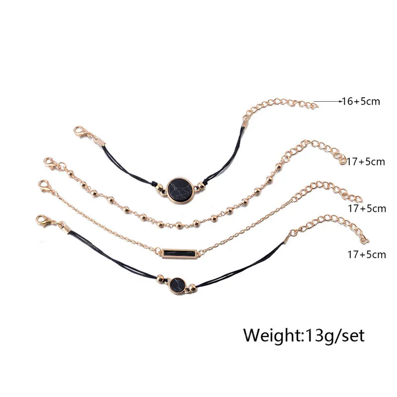 LETAPI 4 pcs/set Bohemia Rose Gold Color Black Stone Bracelet Set Fashion Jewelry for Woman Dropshipping