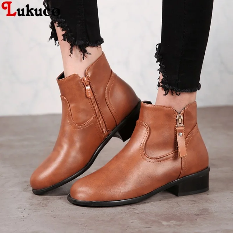 

Lukuco Elegant Ankle Boots 3cm Low Heel Large Size 37 38 39 40 41 42 43 44 45 46 Custom Handmade Botas Free Shipping Woman Shoes