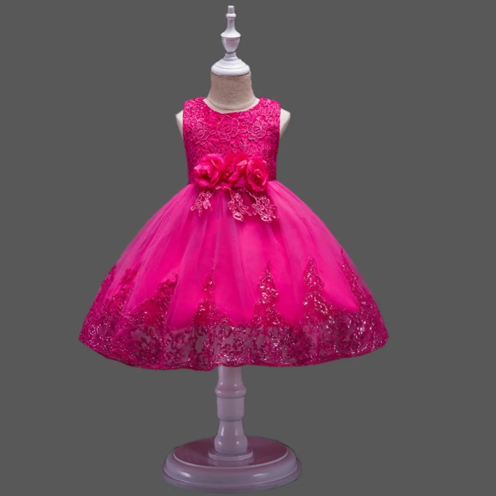 

Girls Three Flowers Lace Sequins Princess Dress 2018 Summer Baby Girls Party Dress Children Kids Clothing Age 2-10 Years old