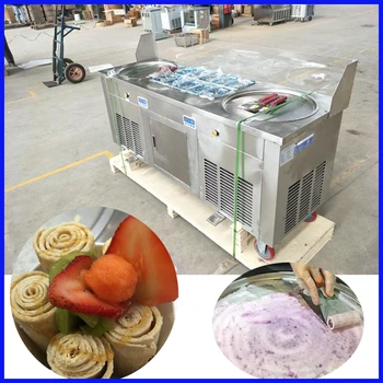 

Hot sale New type 2 round pans 10 tanks fry fried roller ice cream making machine