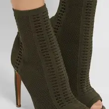 Г.; сезон лето-осень; вязаные эластичные ботильоны с острым носком; Зеленые ботинки; удобные замшевые ботинки; женская пикантная обувь с открытым носком