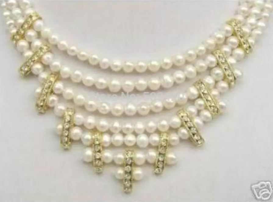 

~~ Free Shipping >>AA Stunning 3 Rows 8MM White FW Pearl Necklace
