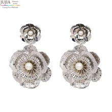 JUJIA, новинка, 2 цвета, женские массивные металлические серьги в виде цветка, Модные Винтажные золотые серьги-гвоздики для женщин